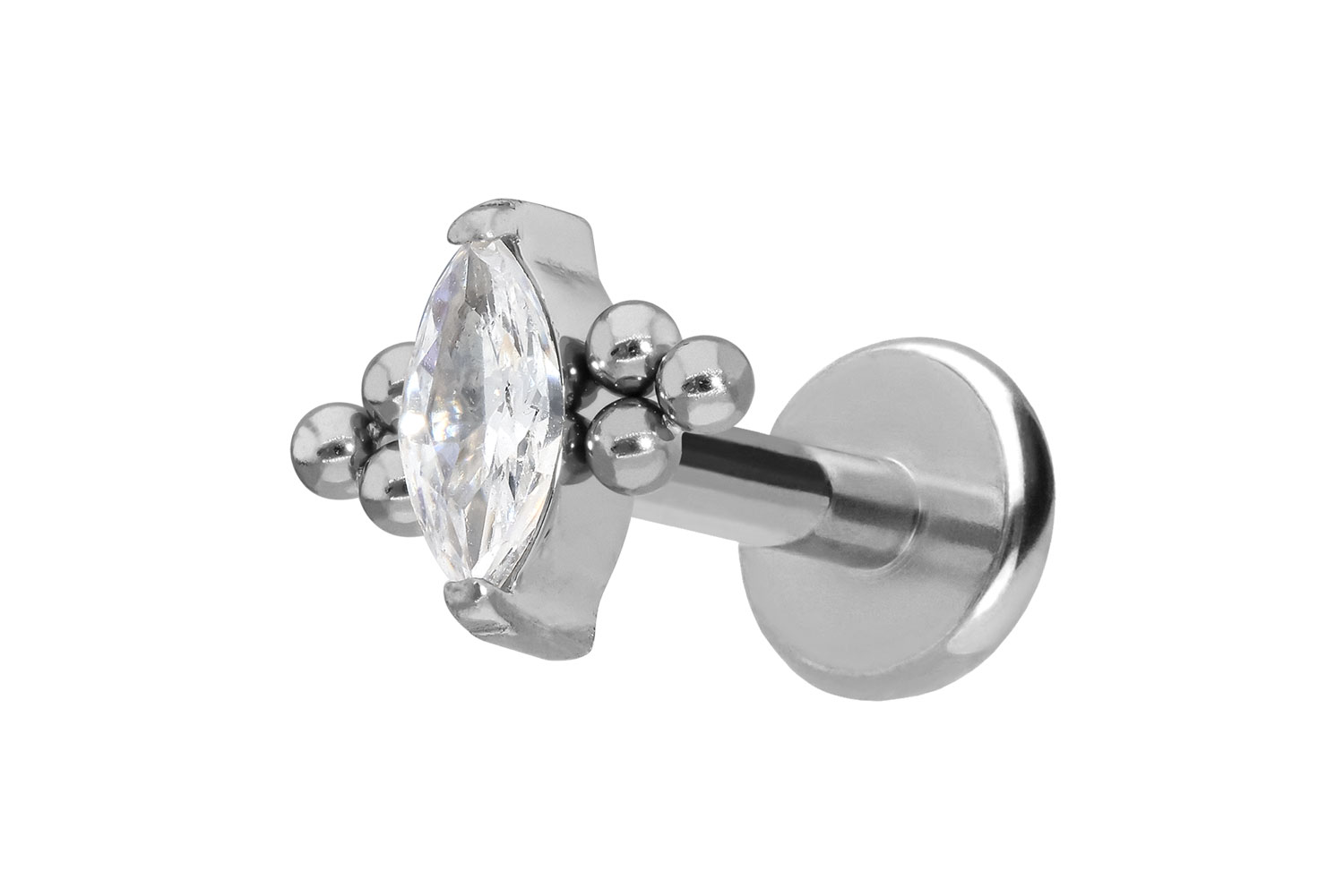 Titan Labret Piercing mit Push Fit KRISTALLTROPFEN + 6 KUGELN